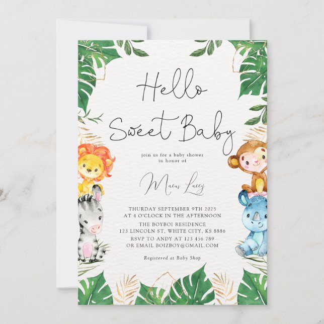 Tropical Grey Safari Baby Shower-inbjudan Inbjudningar (Framsida)