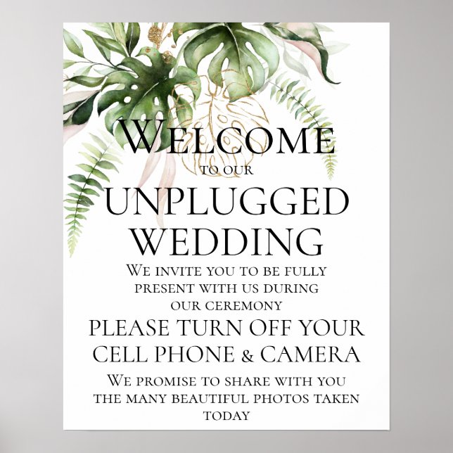 Tropical Grey Unplugged Bröllop Ceremony Poster (Framsidan)
