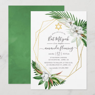 Tropical Grey Watercolor Geometric Bat mitzvah Inbjudningar