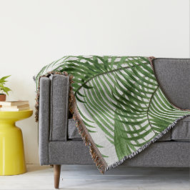 Tropical Grey Watercolor Handflatan Träd Löv Filt