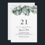 Tropical Grey White Blommigt 21:a födelsedagen Par Inbjudningar<br><div class="desc">Den tropiska gröna vita blommigten 21:a födelsedagsinbjudan är perfekt för en julfest. Grönt handflatan lämnar buketter med vita vackra blommor.</div>