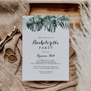 Tropical Grey White Blommigt Bachelorette Party Inbjudningar