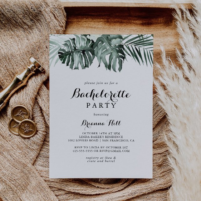 Tropical Grey White Blommigt Bachelorette Party Inbjudningar (Skapare uppladdad)