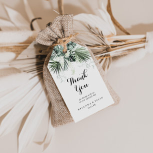 Tropical Grey White Blommigt Bröllop Tack Presentetikett