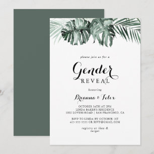 Tropical Grey White Blommigt Gender Reveal Party Inbjudningar