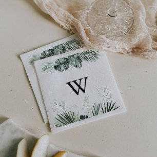 Tropical Grey White Blommigt Monogram Bröllop Pappersservett