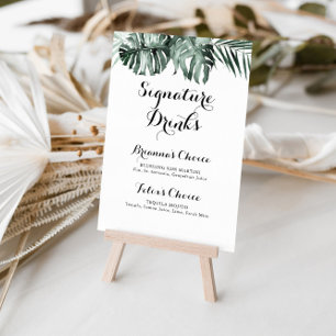 Tropical Grey White Blommigt Namnteckning Drinks Poster