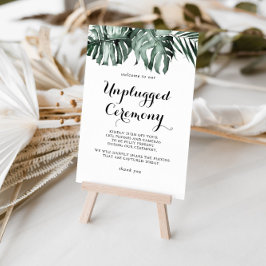 Tropical Grey White Blommigt Unplugged Ceremony Poster