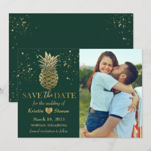 Tropical Grön Guld Ananas Foto Spara Datumet