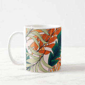 Tropical grönt beige löv, sömlös mönster. kaffemugg