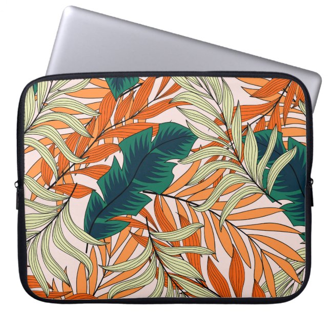 Tropical grönt beige löv, sömlös mönster. laptop fodral (Framsidan)