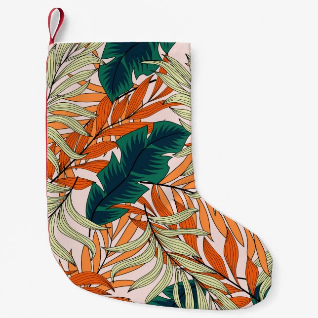Tropical grönt beige löv, sömlös mönster. liten julstrumpa (Framsidan)