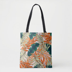 Tropical grönt beige löv, sömlös mönster. tygkasse