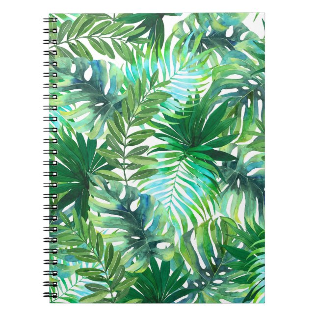 Tropical Grönt Lövs, Watercolor Seamless. Anteckningsbok (Framsidan)