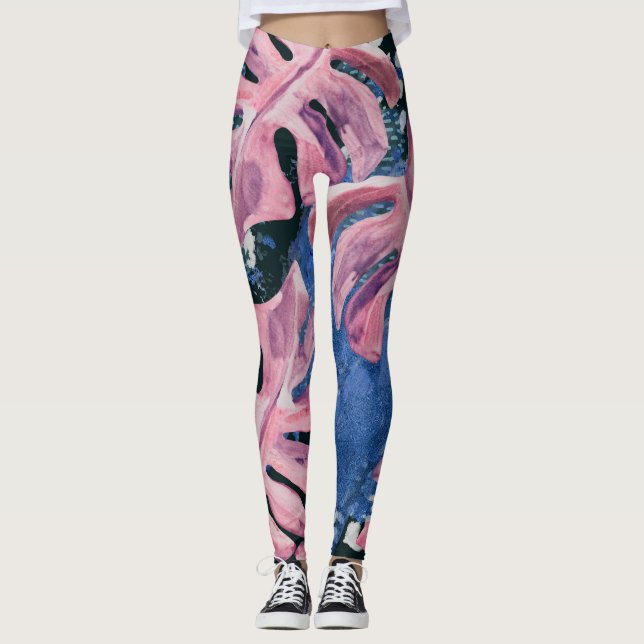 Tropical Grunge Mönster Leggings (Framsida)