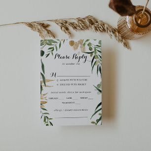 Tropical Guld Foliage Bröllop Menu Choice Osa Kort