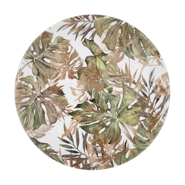 Tropical Guld Löv Blommigt Seamless (Framsidan)