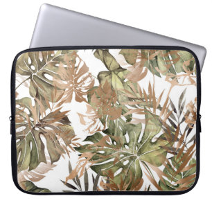 Tropical Guld Löv Blommigt Seamless Laptop Fodral