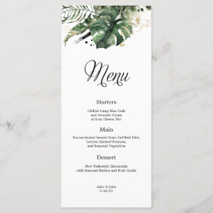 Tropical Guld och Greenery Bröllop Menu Meny