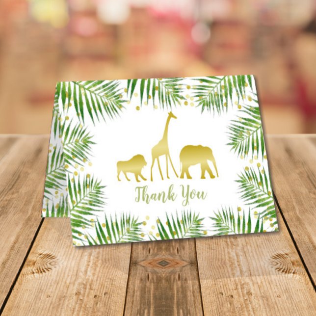 Tropical Guld Safari Animals Baby Shower Tack Kort (Skapare uppladdad)