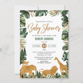 Tropical Guld Safari Animals Jungle Baby Shower Inbjudningar