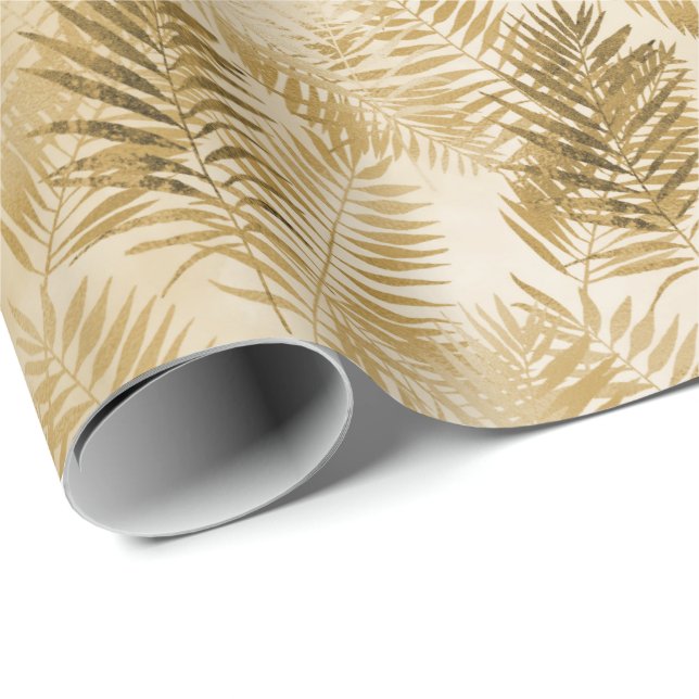 Tropical Guld Sand Lövs Presentpapper (Rullad Hörn)