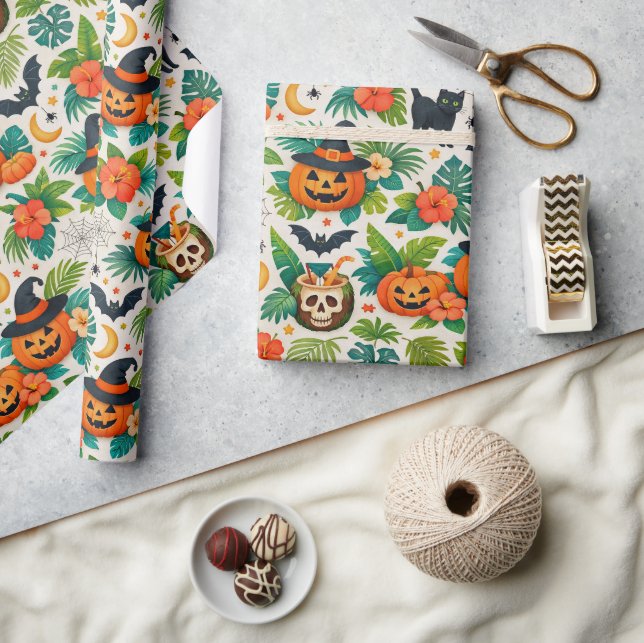 Tropical Halloween Pumpkins Presentpapper (Hantverk)