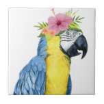 Tropical Halo - Parrot Kakelplatta<br><div class="desc">"Tropical Halo II" av Grace Popp. En Macaw-fågel med en hibiscus-blomma.</div>