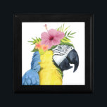 Tropical Halo - Parrot Minnesask<br><div class="desc">"Tropical Halo II" av Grace Popp. En Macaw-fågel med en hibiscus-blomma.</div>