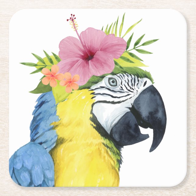Tropical Halo - Parrot Underlägg Papper Kvadrat (Framsidan)