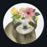 Tropical Halo | Sweet Sloth Stor Klocka<br><div class="desc">Den här vattenfärgsutskriften har en lutning med blommigten krona | Efter Grace Popp. Bild-ID: 123776GG</div>