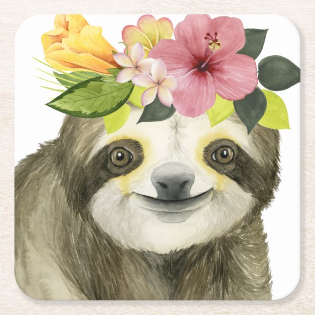 Tropical Halo | Sweet Sloth Underlägg Papper Kvadrat (Framsidan)