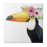 Tropical Halo - Toucan Kakelplatta<br><div class="desc">Tropical Halo III" av Grace Popp. En Toucan-fågel med blommor.</div>