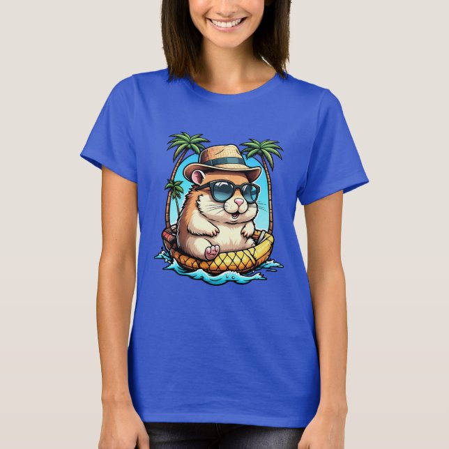 Tropical Hamster in Pineapple Floaty Cute Summer  T Shirt (Framsida)