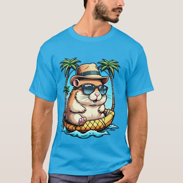 Tropical Hamster in Pineapple Floaty Cute Summer  T Shirt (Framsida)