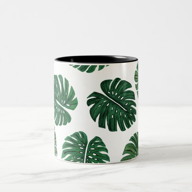 Tropical Hand Painting Swiss Cheese Plant Löv Två-Tonad Mugg (Center)