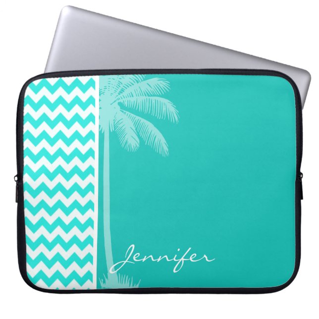 Tropical Handflatan; Aqua Färg Chevron Laptop Fodral (Framsidan)