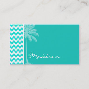 Tropical Handflatan; Aqua Färg Chevron Visitkort