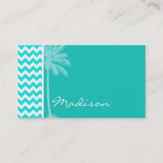 Tropical Handflatan; Aqua Färg Chevron Visitkort