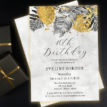 Tropical Handflatan Black White Guld 40:e födelsed Inbjudningar<br><div class="desc">Elegant och chic, tropiska inbjudningskort för möhippan, har en övre arrangemang av svart linje som dras från handflatan löv och guld texturerad löv. Födelsedagen skrivs i ett modernt och öppet skript. En mjuk och romantisk grått-vattenfärg tvättar ihop designen på framsidan och baksidan. Mycket enkelt att anpassa. Den här posten ingår...</div>
