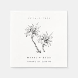 Tropical Handflatan Black White Sketch Möhippa Pappersservett