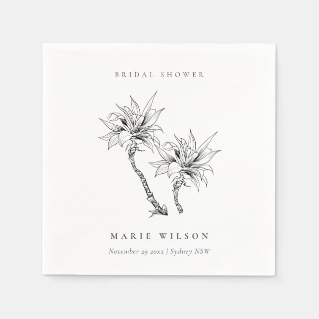 Tropical Handflatan Black White Sketch Möhippa Pappersservett (Framsidan)