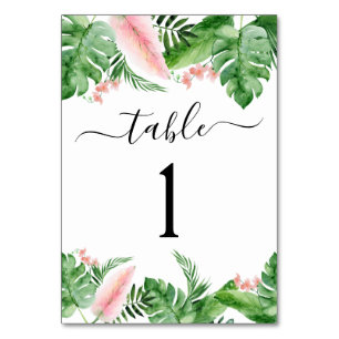 Tropical Handflatan Blommigt Watercolor Luau Bröll Bordsnummer