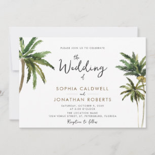 Tropical Handflatan Calligraphy Destination Weddin Inbjudningar