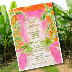 Tropical Handflatan Dove Watercolor Coral Blommigt Inbjudningar