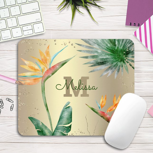 Tropical Handflatan Foliage Blommigt Monogram Scri Musmatta (Skapare uppladdad)