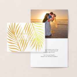 Tropical Handflatan Fronds Bröllop Photo Tack Folierat Kort