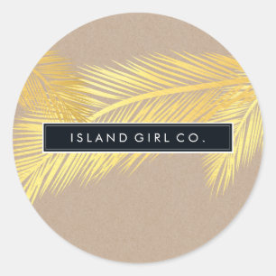 TROPICAL HANDFLATAN FRONDS (FRONDS), guld foil bol Runt Klistermärke
