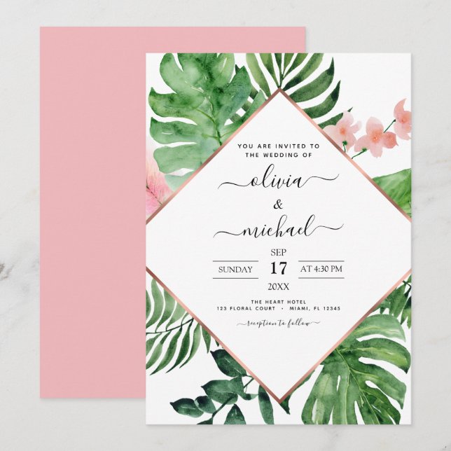 Tropical Handflatan Geometric Beach Wedding Inbjudningar (Fram/baksida)