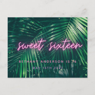 Tropical handflatan grönt neon-skript söt 16 födel vykort